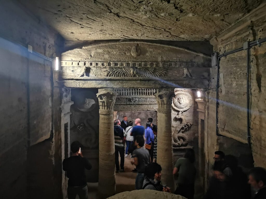 Underground tombs and carvings at the Catacombs of Kom el Shoqafa in Alexandria, Egypt