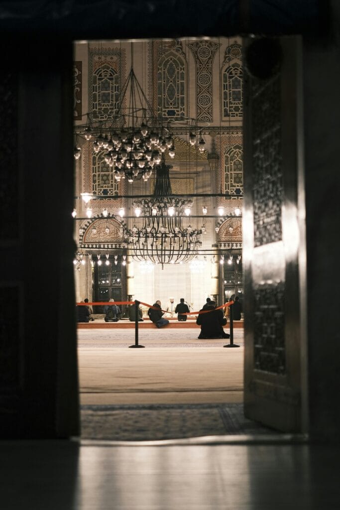 Worshippers praying inside Muhammad Ali's mosque in Cairo