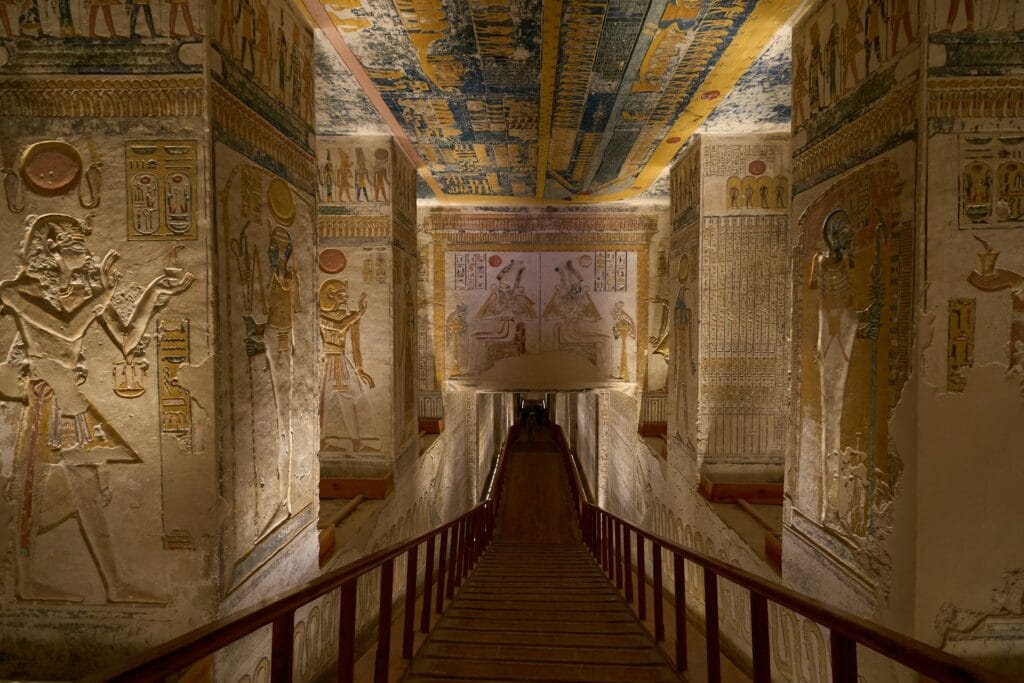 Entrance corridor of Tomb KV9 of Pharaohs Ramesses V and Ramesses VI in the Valley of the Kings in Luxor Egypt