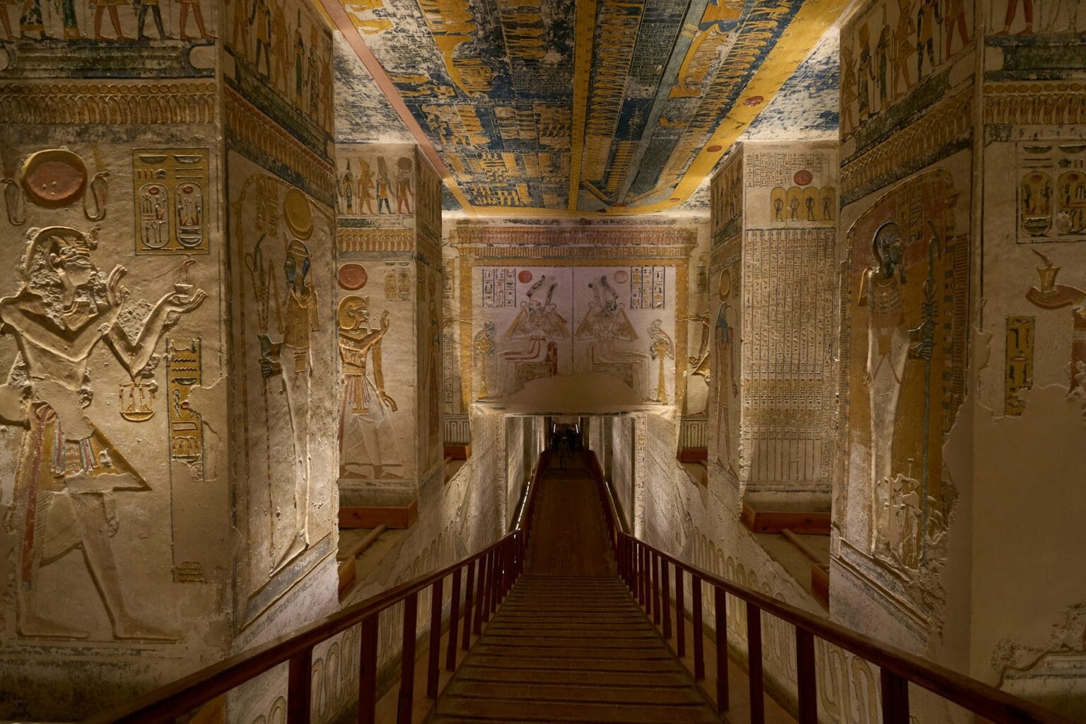 Entrance corridor of Tomb KV9 of Pharaohs Ramesses V and Ramesses VI in the Valley of the Kings in Luxor Egypt