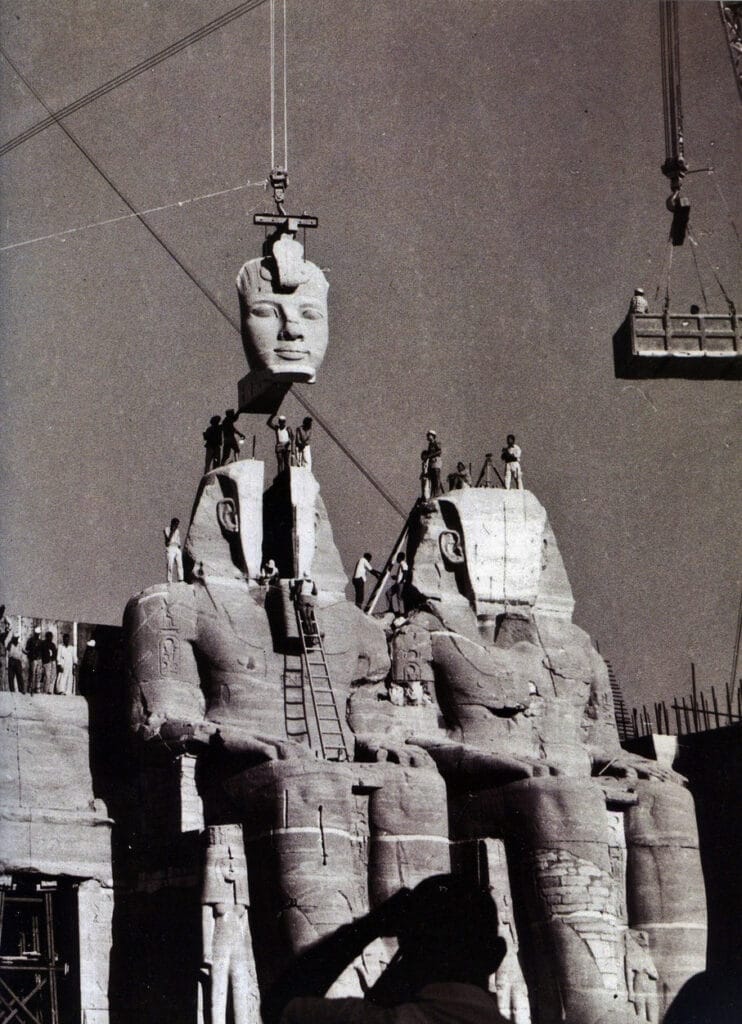 Relocation of the Abu Simbel statues during the UNESCO rescue operation in the 1960s