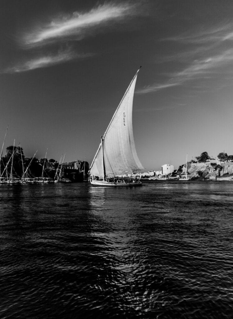 Traditional felucca sailing boat on the Nile River in Egypt