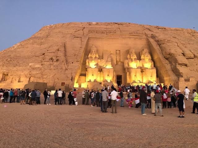 Crowds gathered at Abu Simbel Temple during the famous sun alignment festival in Egypt